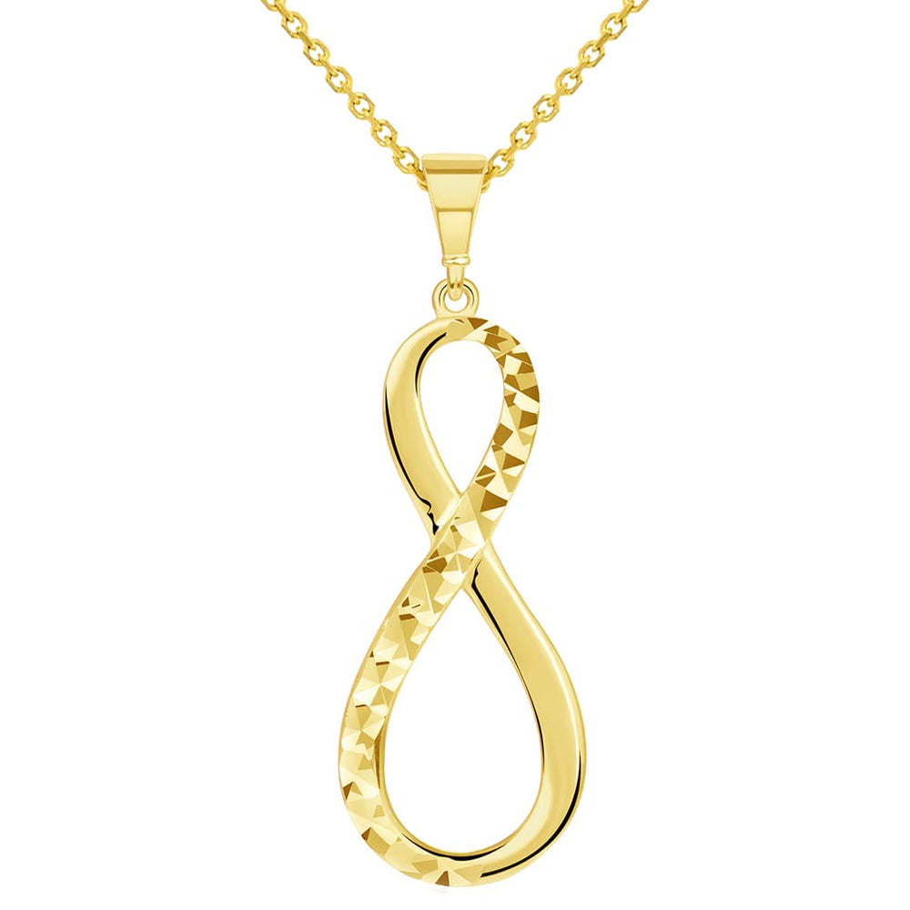 14k Yellow Gold Sparkle Cut and High Polished Infinity Love Symbol Pendant Necklace