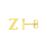 Load image into Gallery viewer, Solid 14k Yellow Gold Mini Uppercase Initial Block Letter Stud Earrings with Push-Back - A to Z
