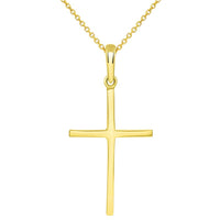 Load image into Gallery viewer, 14k Yellow Gold Solid Slender Slope Christian Cross Pendant Necklace
