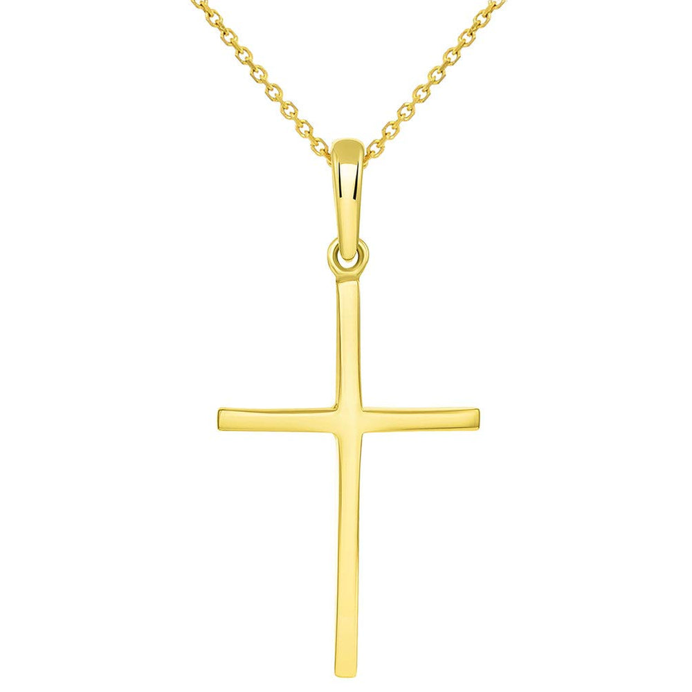 14k Yellow Gold Solid Slender Slope Christian Cross Pendant Necklace