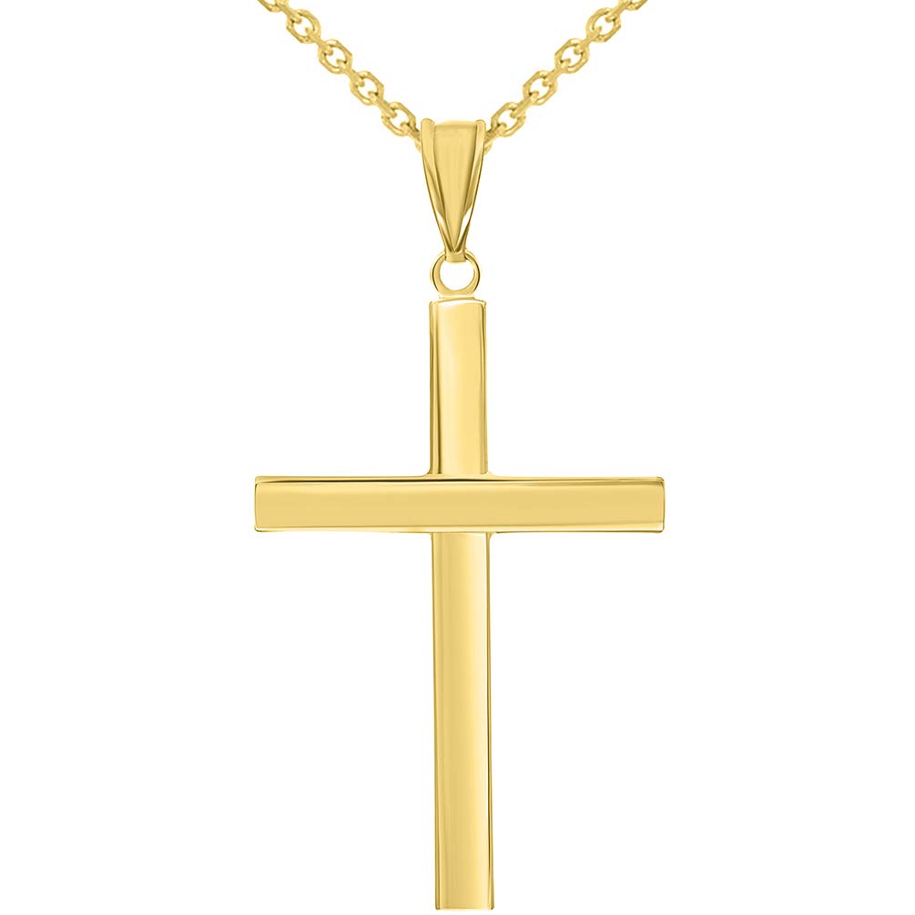 14k Yellow Gold Polished Simple Religious Cross Pendant Necklace