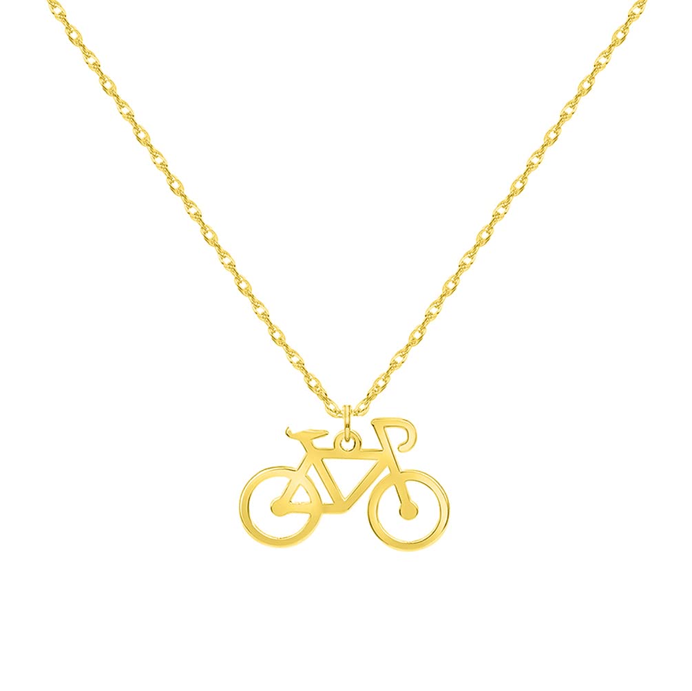 14k Yellow Gold Dainty Mini Bicycle Bike Necklace with Spring Ring Clasp (16" to 18" Adjustable Chain)