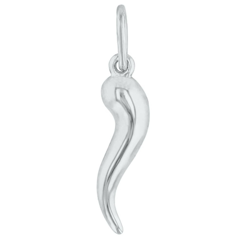 14K White Gold Polished Dainty Mini Cornicello Horn Charm Pendant