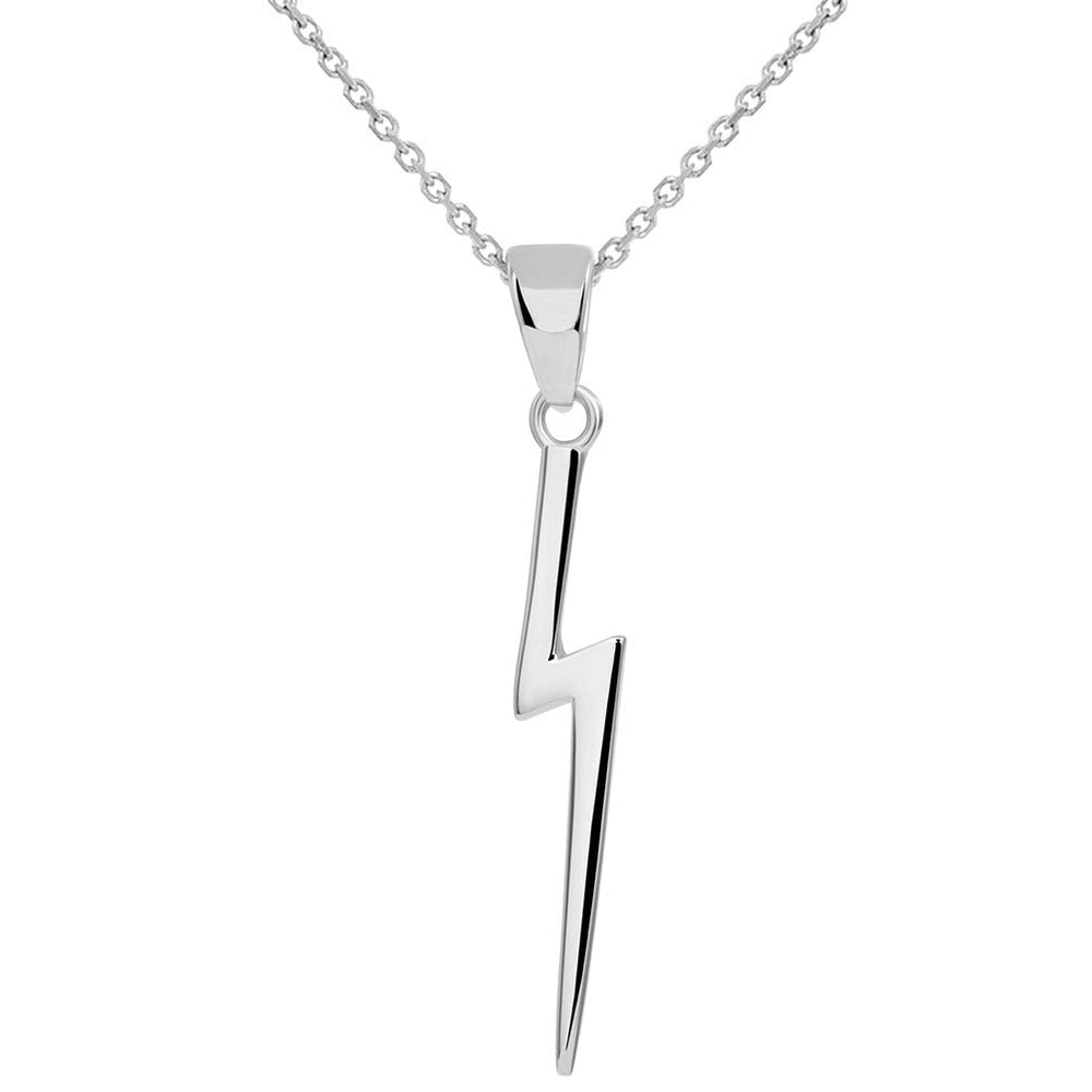 Solid 14k White Gold Lightning Bolt Pendant Necklace