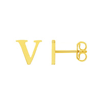 Load image into Gallery viewer, Solid 14k Yellow Gold Mini Uppercase Initial Block Letter Stud Earrings with Push-Back - A to Z
