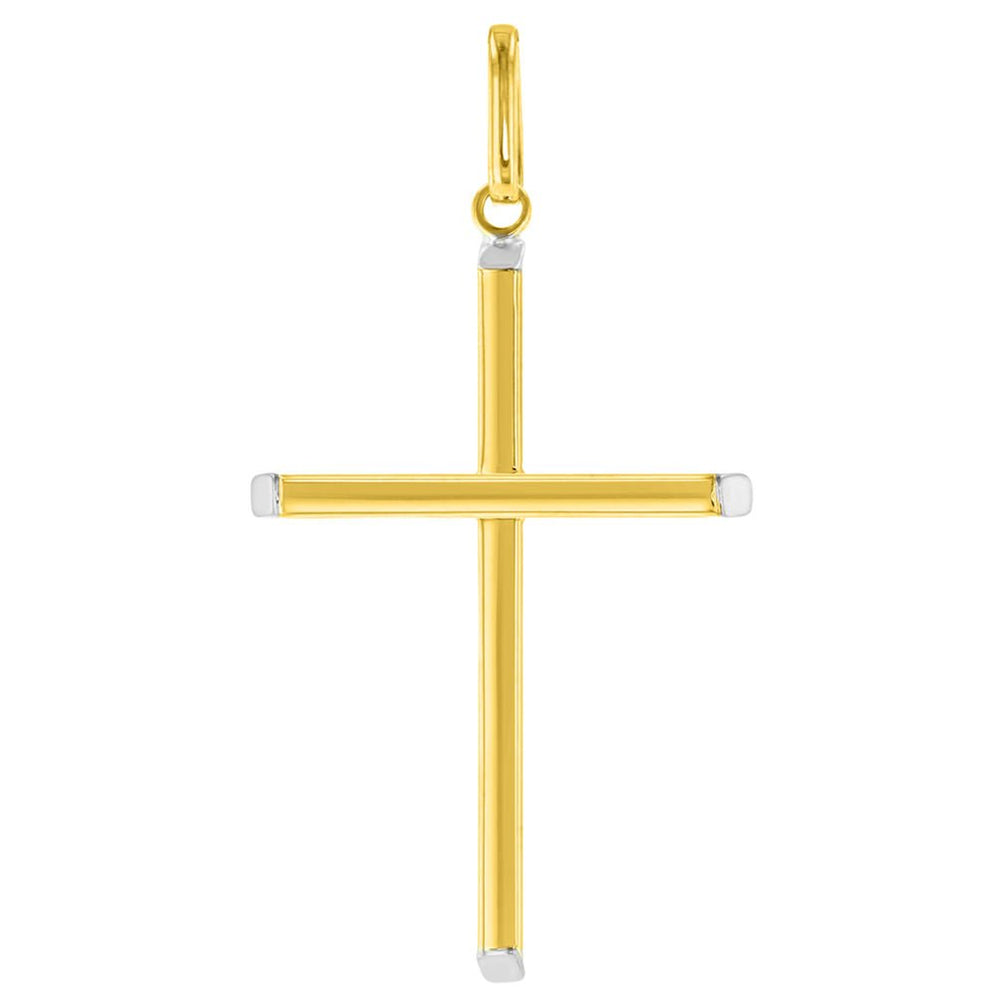 14K Two-Tone Gold Plain Slender Cross  Pendant