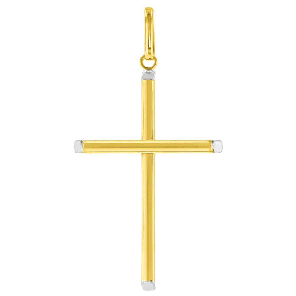 14K Two-Tone Gold Plain Slender Cross  Pendant