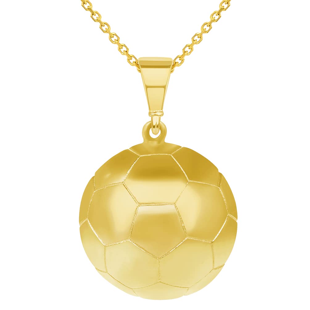 14k Yellow Gold Soccer Ball Charm Football Sports Pendant Necklace