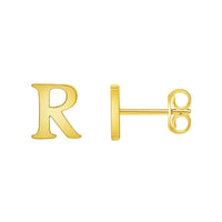 Load image into Gallery viewer, Solid 14k Yellow Gold Mini Uppercase Initial Block Letter Stud Earrings with Push-Back - A to Z
