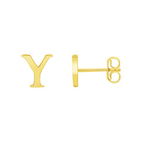 Load image into Gallery viewer, Solid 14k Yellow Gold Mini Uppercase Initial Block Letter Stud Earrings with Push-Back - A to Z
