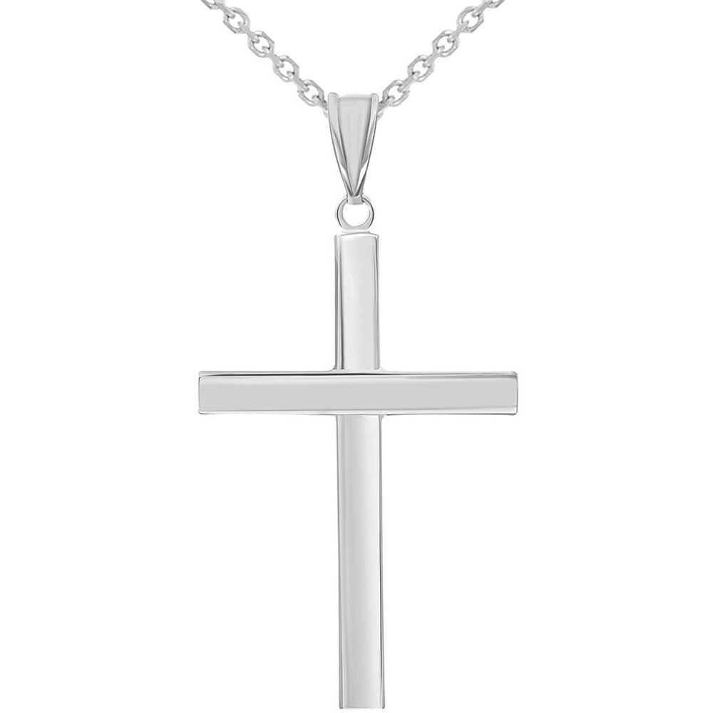 14k White Gold Polished Simple Religious Cross Pendant Necklace