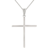 Load image into Gallery viewer, High Polished 14K Gold Plain Slender Large Cross Pendant with Chain Necklace - White Gold
