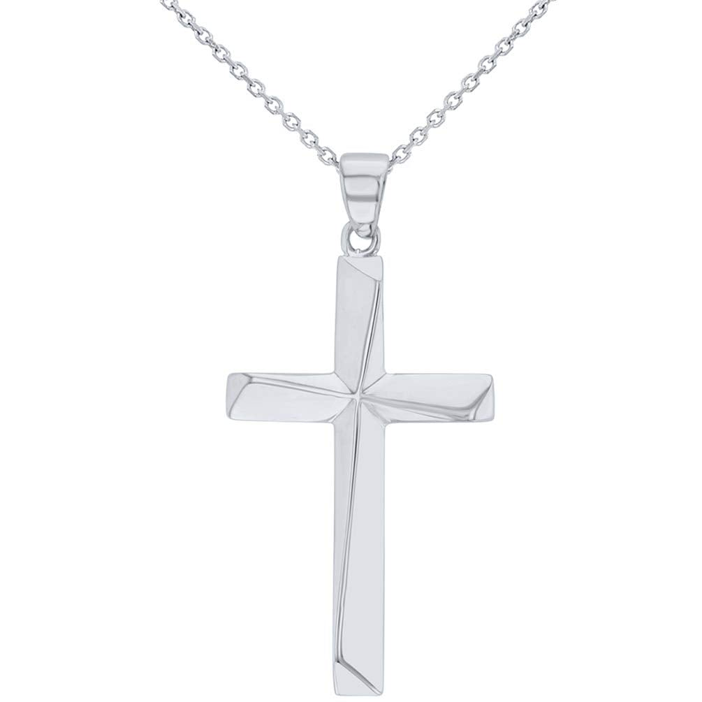 14K White Gold Plain Cross Pendant - Simple Religious Jewelry | Handmade In USA With Gift Box