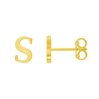Load image into Gallery viewer, Solid 14k Yellow Gold Mini Uppercase Initial Block Letter Stud Earrings with Push-Back - A to Z
