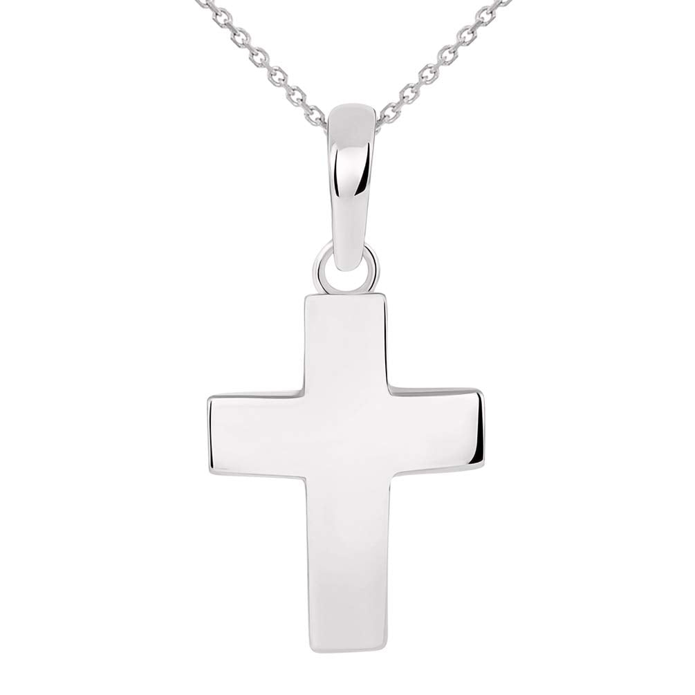 Solid 14k White Gold Plain Petite Cross Charm Pendant Necklace