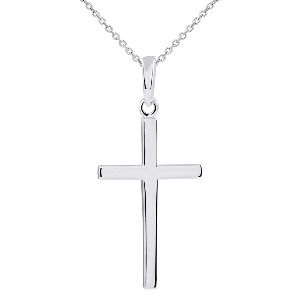 14k Solid White Gold Classic Plain Religious Cross Pendant Necklace