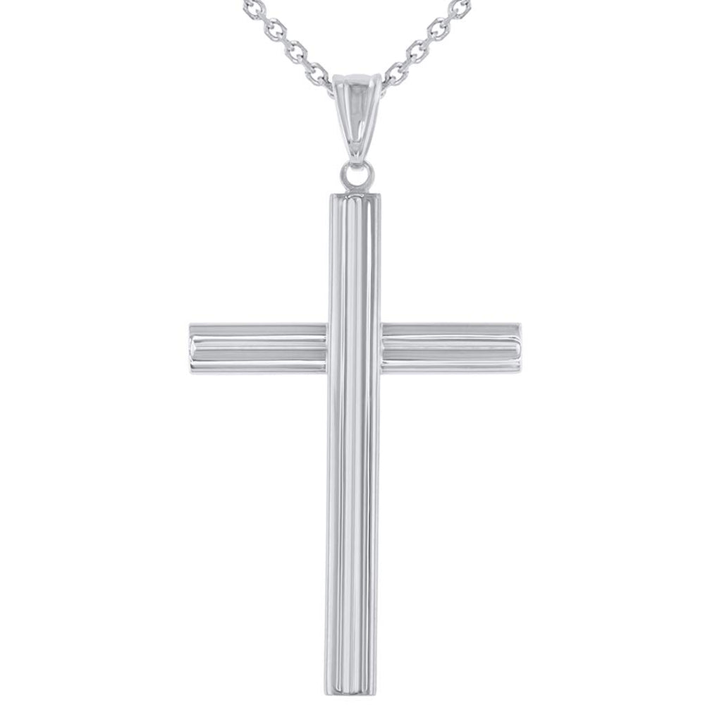 14K White Gold Plain Religious Cross Pendant Necklace