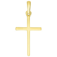 Load image into Gallery viewer, 14k Solid Yellow Gold Classic Small Religious Cross Charm Pendant with Cable, Curb, or Figaro Chain Necklaces
