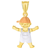 Load image into Gallery viewer, 14k Tri Color Gold Little Boy Child Pendant with Figaro Necklace
