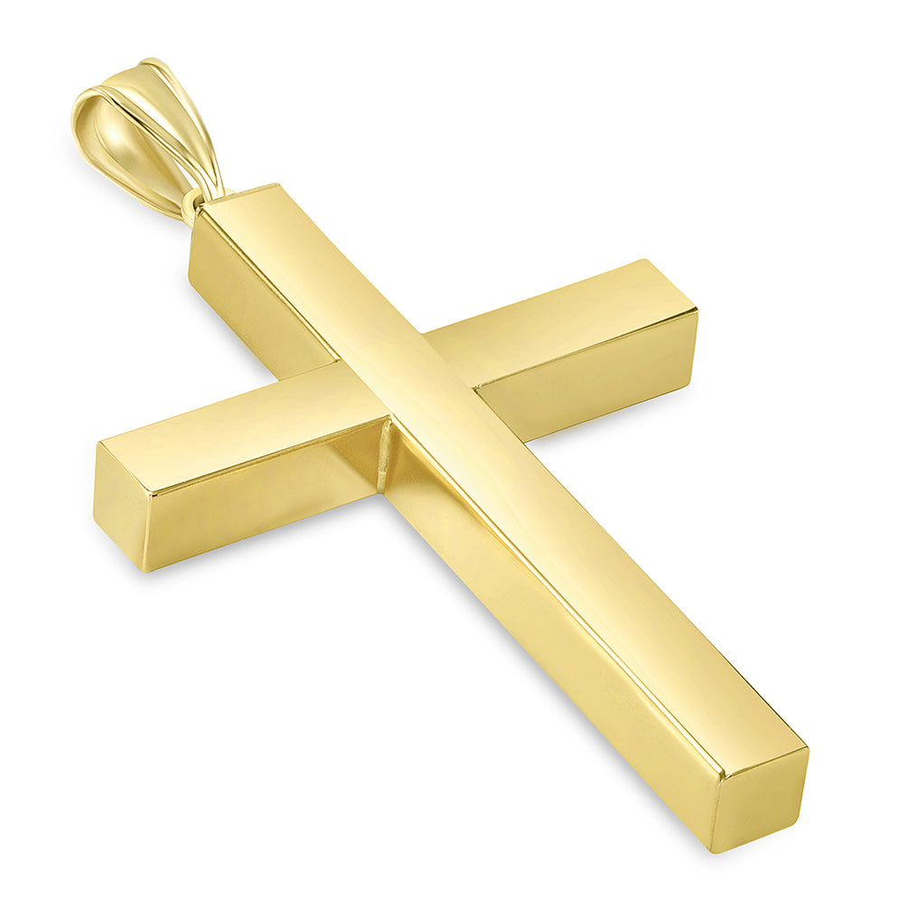 14k Yellow Gold Religious Plain Hollow Square Tube Cross Pendant (Depth 4mm)