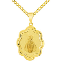 Load image into Gallery viewer, 14k Yellow Gold Elegant Miraculous Medal of Virgin Mary Pendant with Cuban Chain Curb Necklace
