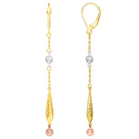Load image into Gallery viewer, 14k Tri Color Gold Beaded Textured Teardrop Dangle Drop Earrings with Lever Back
