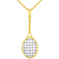 Load image into Gallery viewer, 14k Yellow Gold Textured Tennis Racket Sports Pendant Necklace
