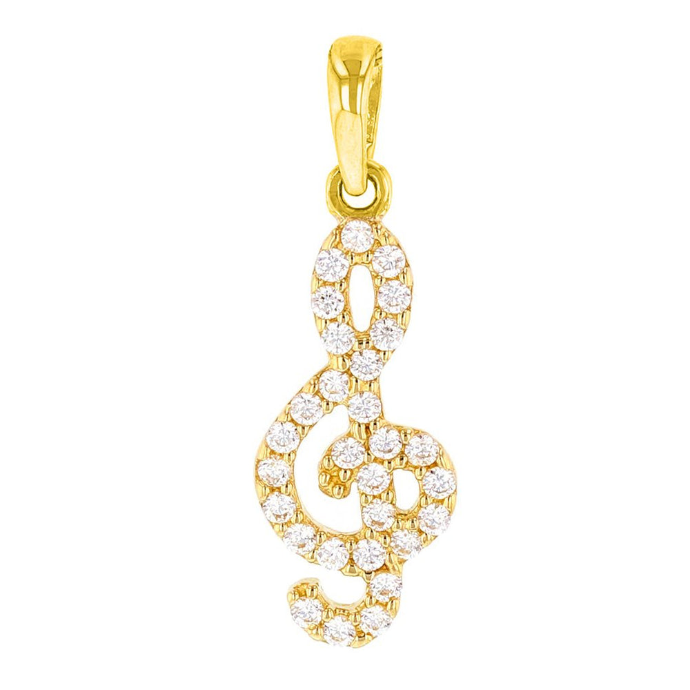 14K Yellow Gold CZ-Studded Dainty Musical Note Charm Pendant