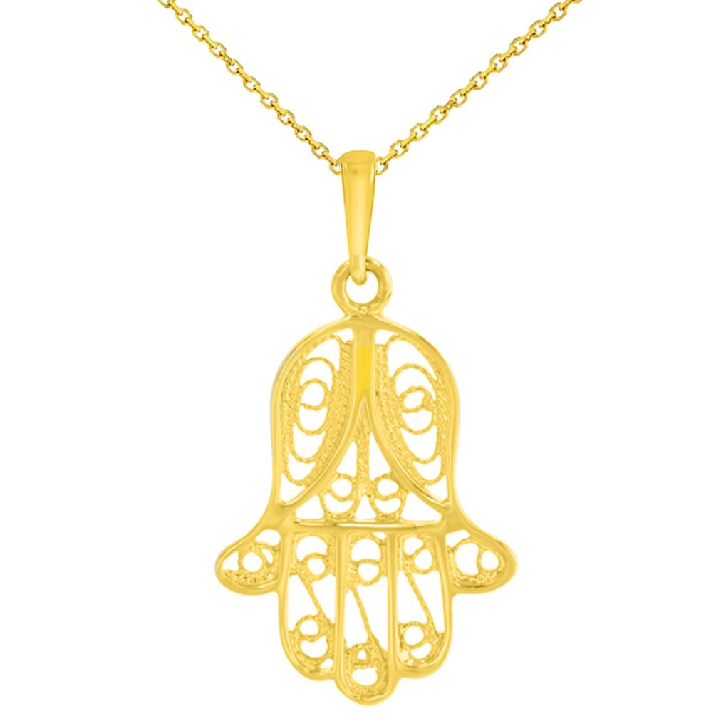 14k Yellow Gold Hand of Fatima Pendant