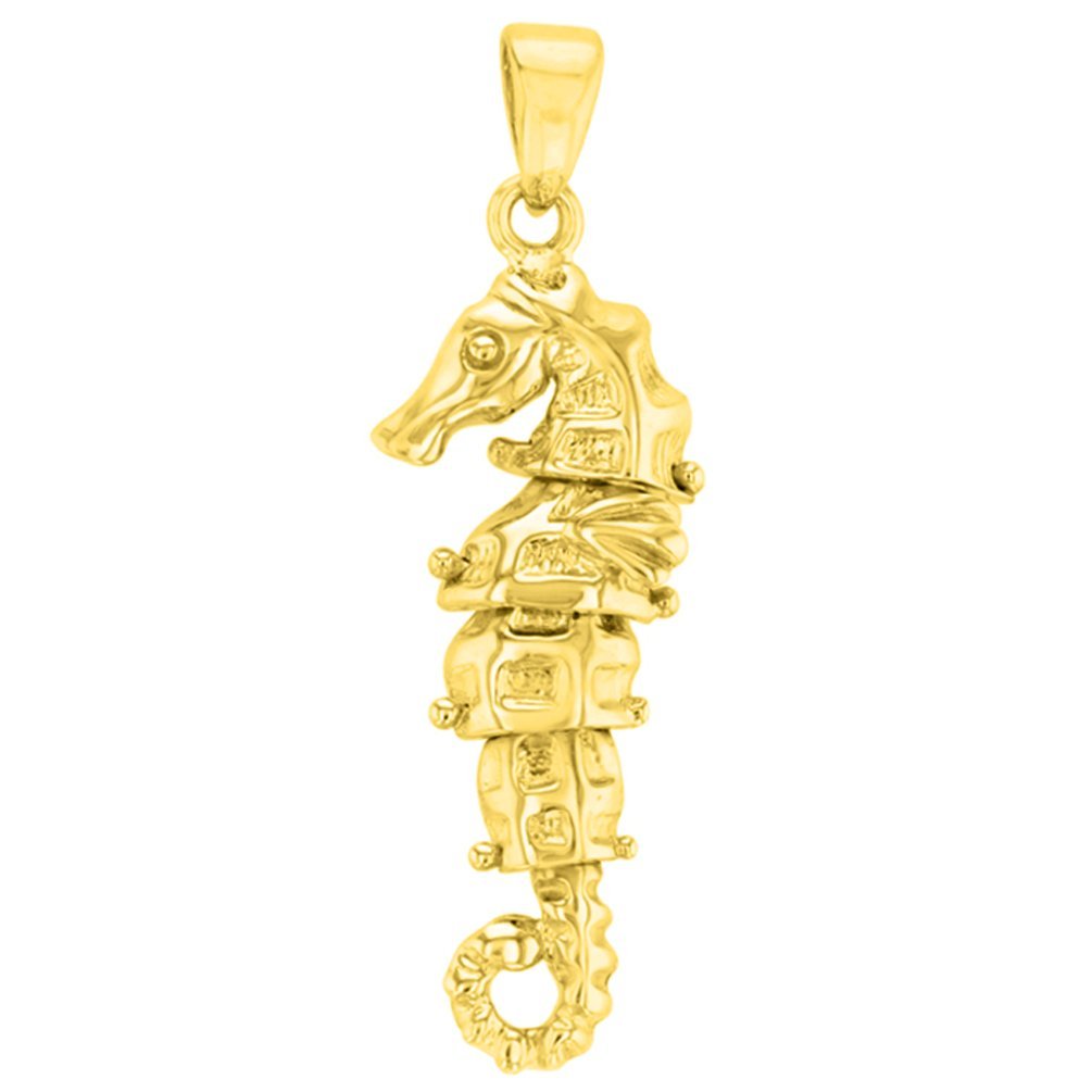 Solid 14K Gold Dangling Seahorse Pendant - Yellow Gold