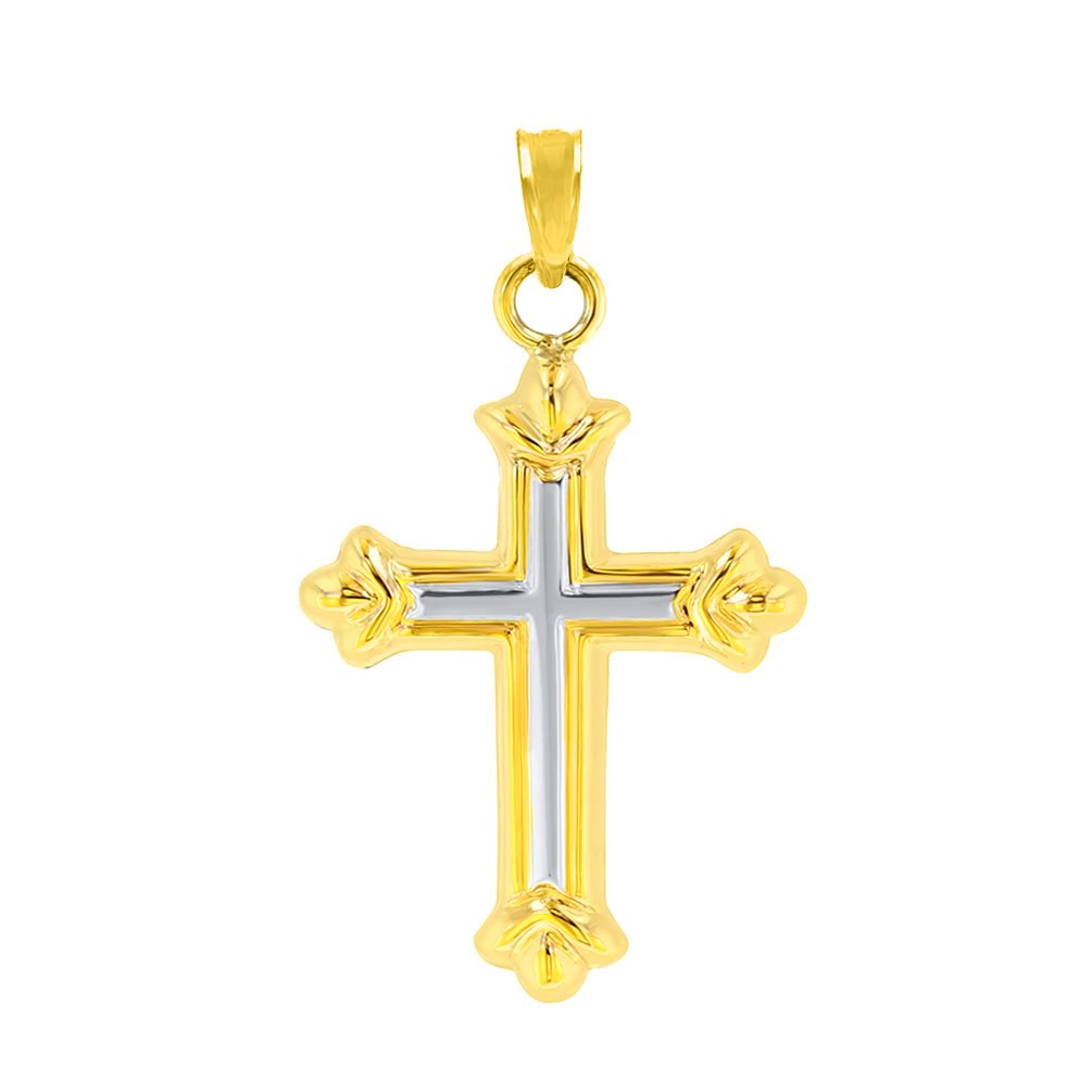 14k Yellow Gold Fleur de Lis Cross Charm Pendant