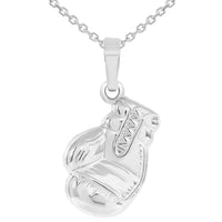 Load image into Gallery viewer, High Polish 14k White Gold 3D Single Boxing Glove Charm Sports Pendant Necklace
