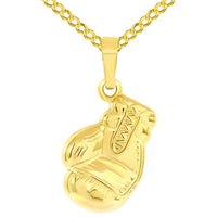 Load image into Gallery viewer, High Polish 14k Yellow Gold 3D Single Boxing Glove Charm Sports Pendant with Curb Chain Necklace
