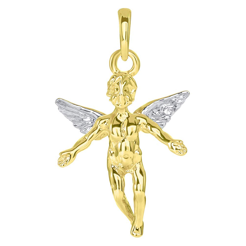 14k Solid Yellow Gold 3D Cherub Angel Pendant