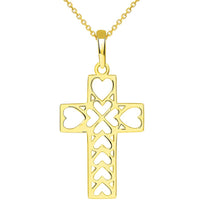 Load image into Gallery viewer, 14k Yellow Gold Open Heart Christian Cross Pendant Necklace
