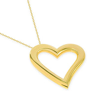 Load image into Gallery viewer, 14k Yellow Gold Sideways Dangling Open 3D Heart Necklace with Lobster Claw Clasp
