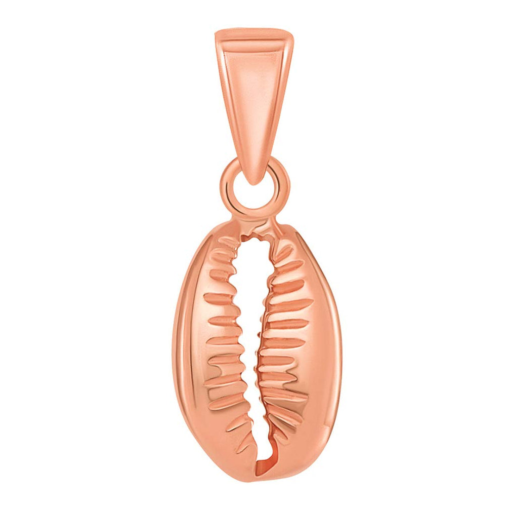 14k Rose Gold Small 3D Seashell Charm Cowrie Shell Pendant