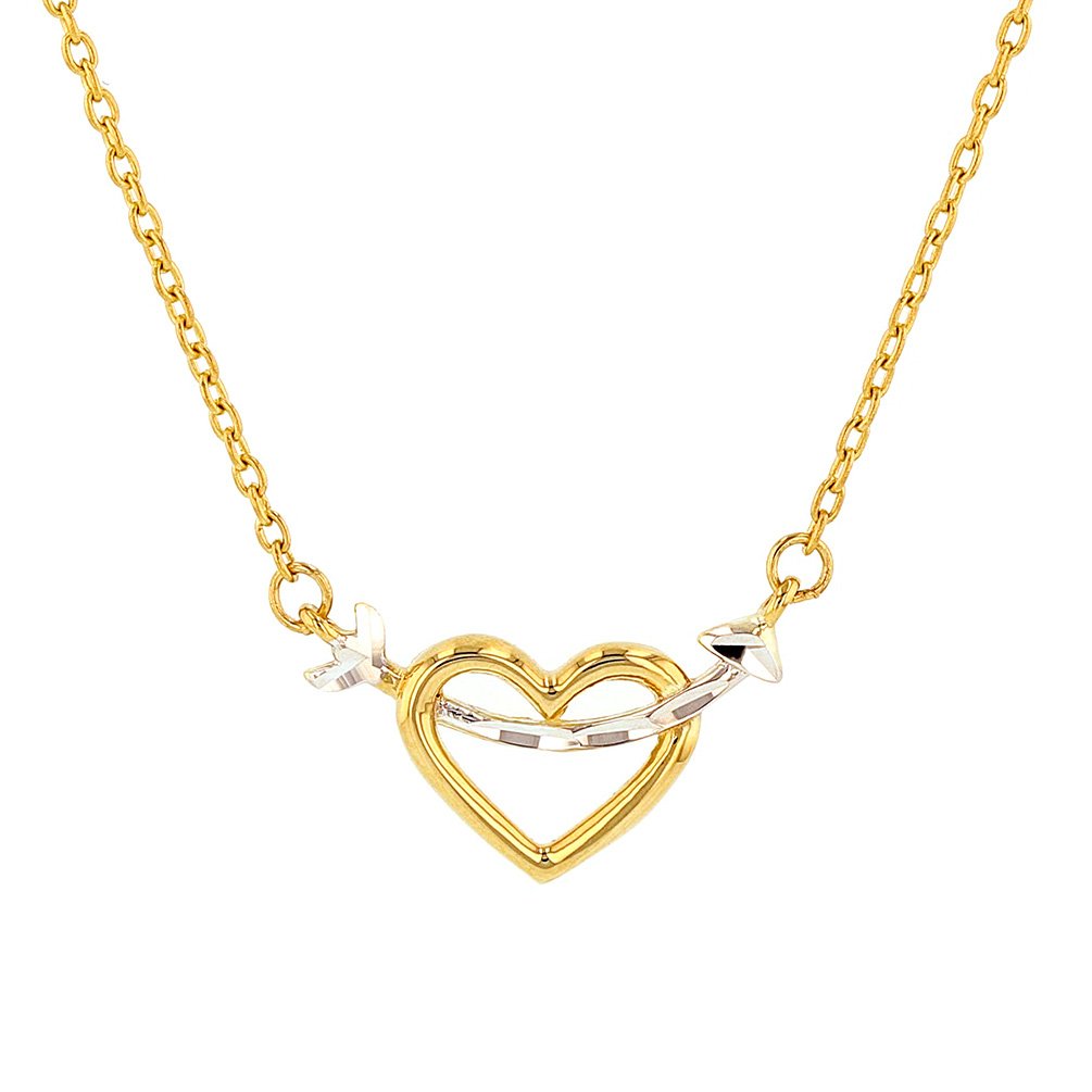 14K Yellow Gold Heart & Cupid Love Arrow Necklace