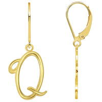 Load image into Gallery viewer, Solid 14k Yellow Gold Elegant Script Letter Cursive Initial Dangle Drop Earrings with Leverback - A to Z
