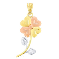 Load image into Gallery viewer, 14K Yellow Gold &amp; Rose Gold Textured Tri Color Celtic Four Leaf Clover Charm Pendant Necklace
