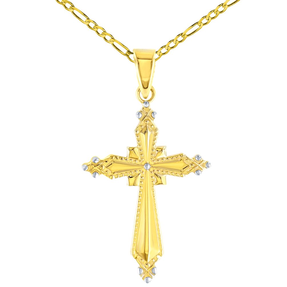 Gold Milgrain Cross Pendant Figaro Necklace