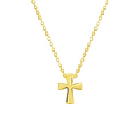 Load image into Gallery viewer, 14k Yellow Gold 3mm Thick Mini Cross Necklace with Lobster Claw Clasp
