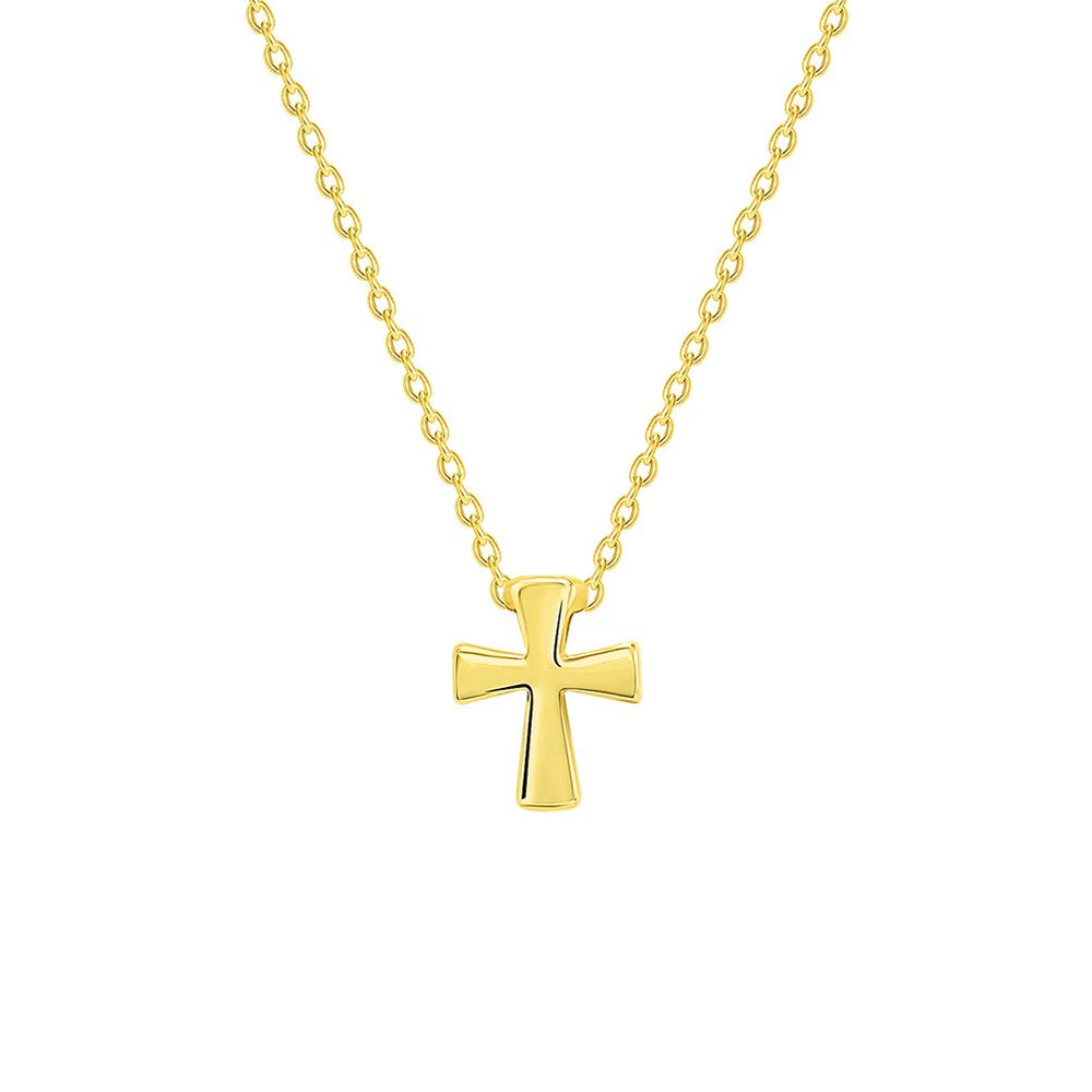 14k Yellow Gold 3mm Thick Mini Cross Necklace with Lobster Claw Clasp