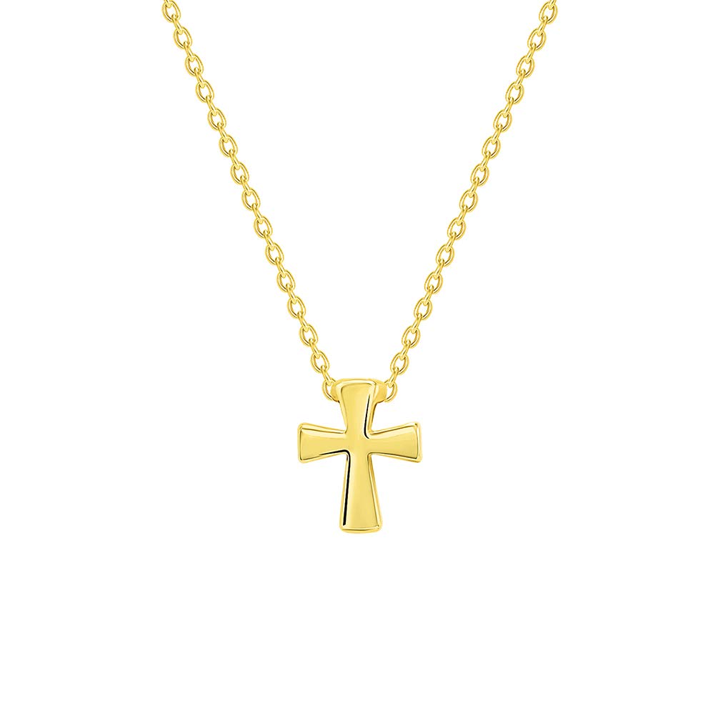 14k Yellow Gold 3mm Thick Mini Cross Necklace with Lobster Claw Clasp