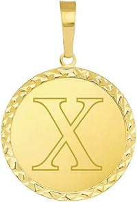Load image into Gallery viewer, 14k Yellow Gold Personalized Round Block Letter Initial X Disc Pendant 
