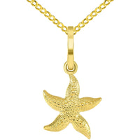 Load image into Gallery viewer, 14k Gold Textured 3D Starfish Charm Pendant with Curb Chain Necklace - Yellow Gold
