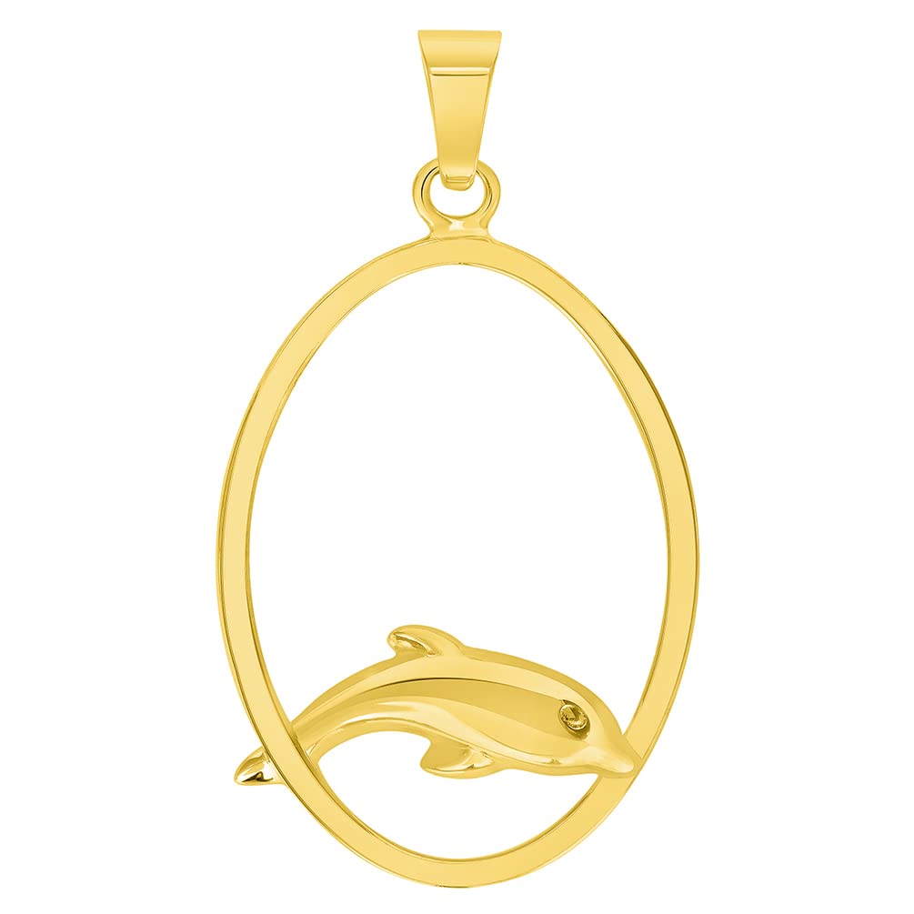 14k Yellow Gold Dolphin Jumping Through Hoop Pendant