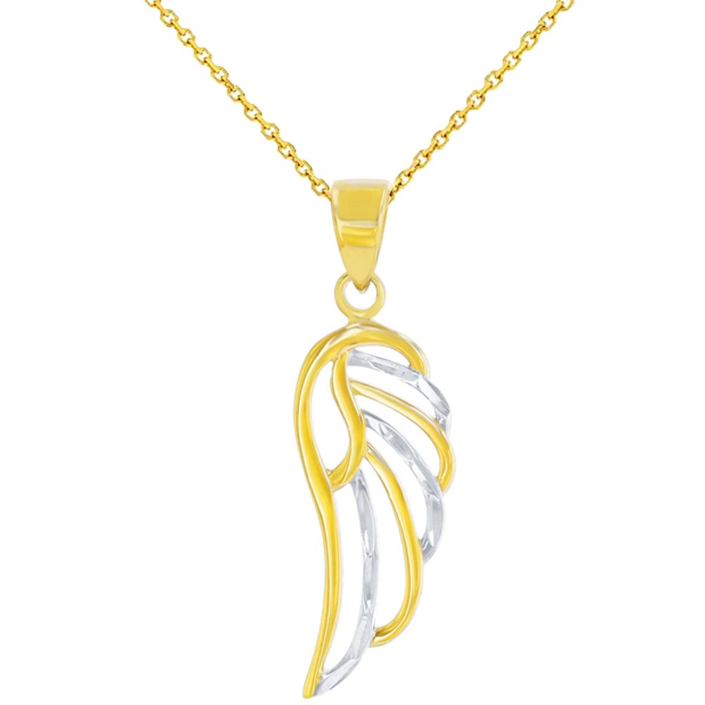 14k Yellow Gold Textured Angel Wing Charm Pendant