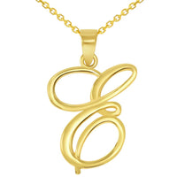 Load image into Gallery viewer, 14k Yellow Gold Elegant Script Letter E Cursive Initial Pendant Necklace
