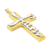 Load image into Gallery viewer, 14k Two-Tone Gold Scripted Faith Religious Cross Pendant Necklace
